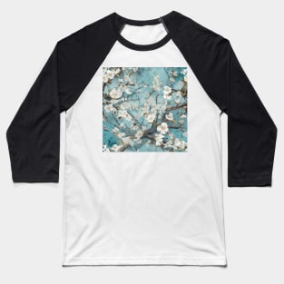 White blossom on Teal Blue Background Baseball T-Shirt